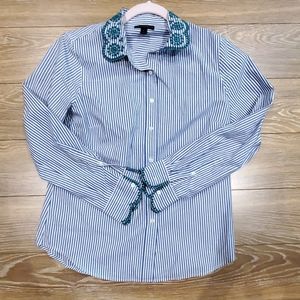 J Crew Embroidered Collar and Cuff Stripe Shirt
